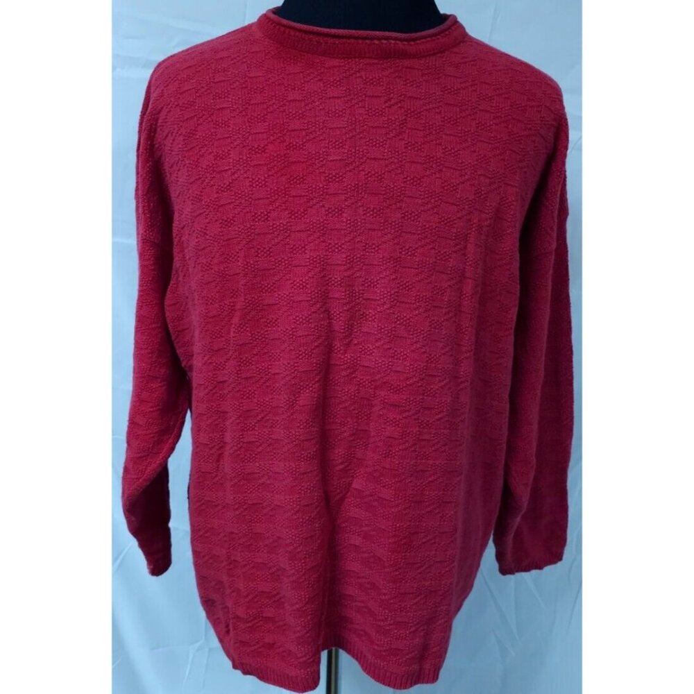 Vtg Forever Creative Cotton Womens Large Red Textured Knit Sweater Made In USA